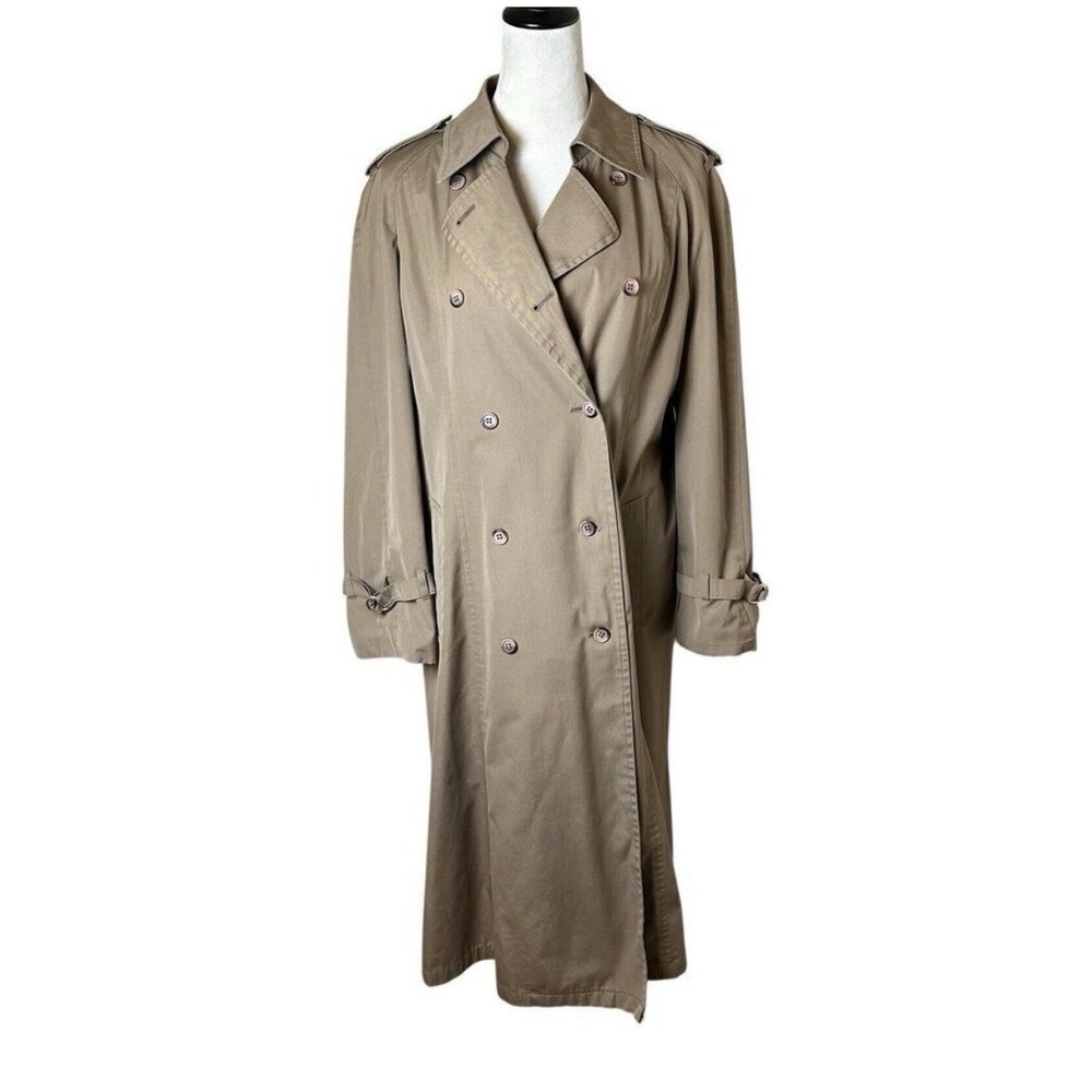 Vintage Women's 12 LONDON FOG CLASSIC Trench Coat Raincoat Long‎ Tan USA 80s